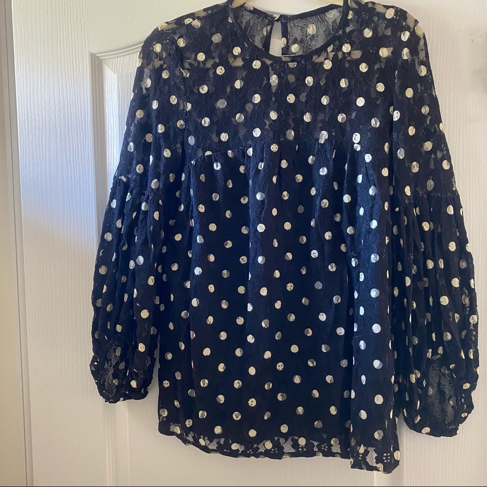 DDP Black Lace Top with Cream Polka Dots